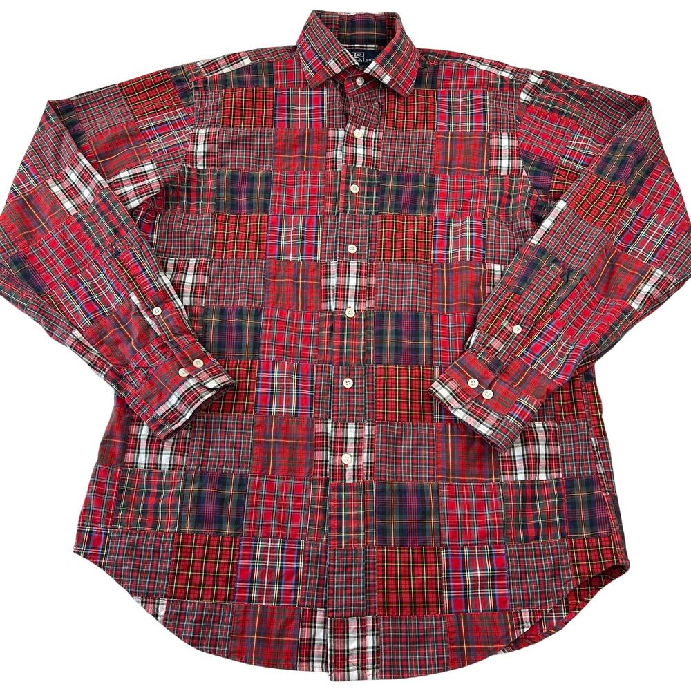 Polo Ralph Lauren Red Patchwork Regent Classic Fit Button Down Shirt Size medium